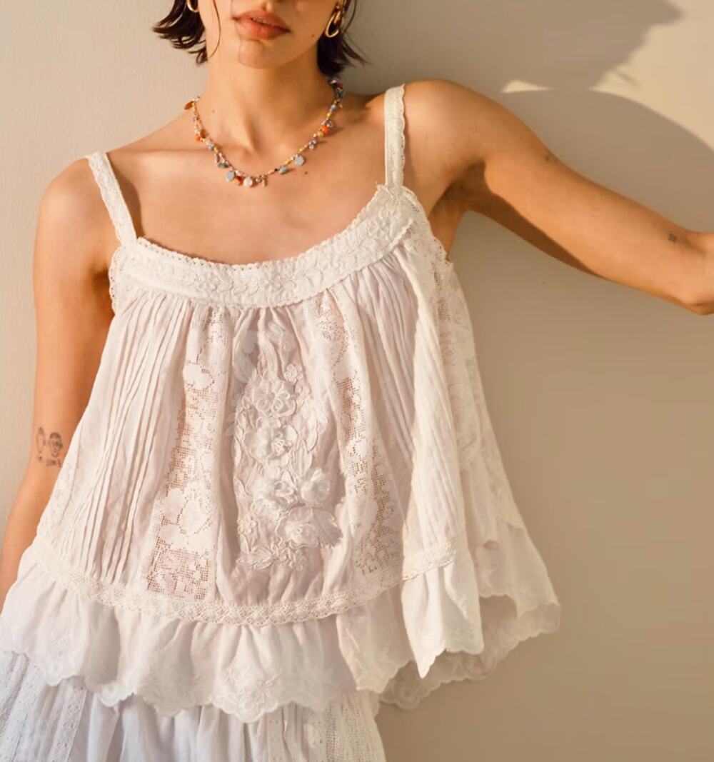 Topshop Co-Ord Floral Embroidered Cami Top in White Women's Size US 8